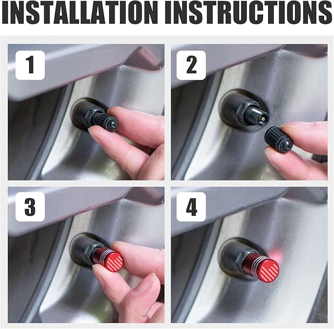 Tire Valve Stem Caps for Car Tire Cap 5 Pack Corrosion Resistant Leak-Proof Premium Alloy American Flag Universal for Car Bike Truck Motorcycle Red