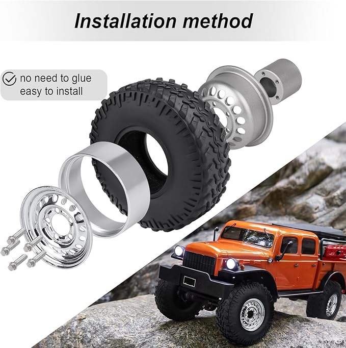 HobbyPark 1.0 Beadlock Wheels and Tires Negative Offset Stamped Steel 1.0" Wheels 1.0 Beadlocks for 1/24 1/18 RC Crawler TRX4M SCX24 FCX24 Upgrades Parts Soft Rubber Good Grip (w/52x20mm Tires A)