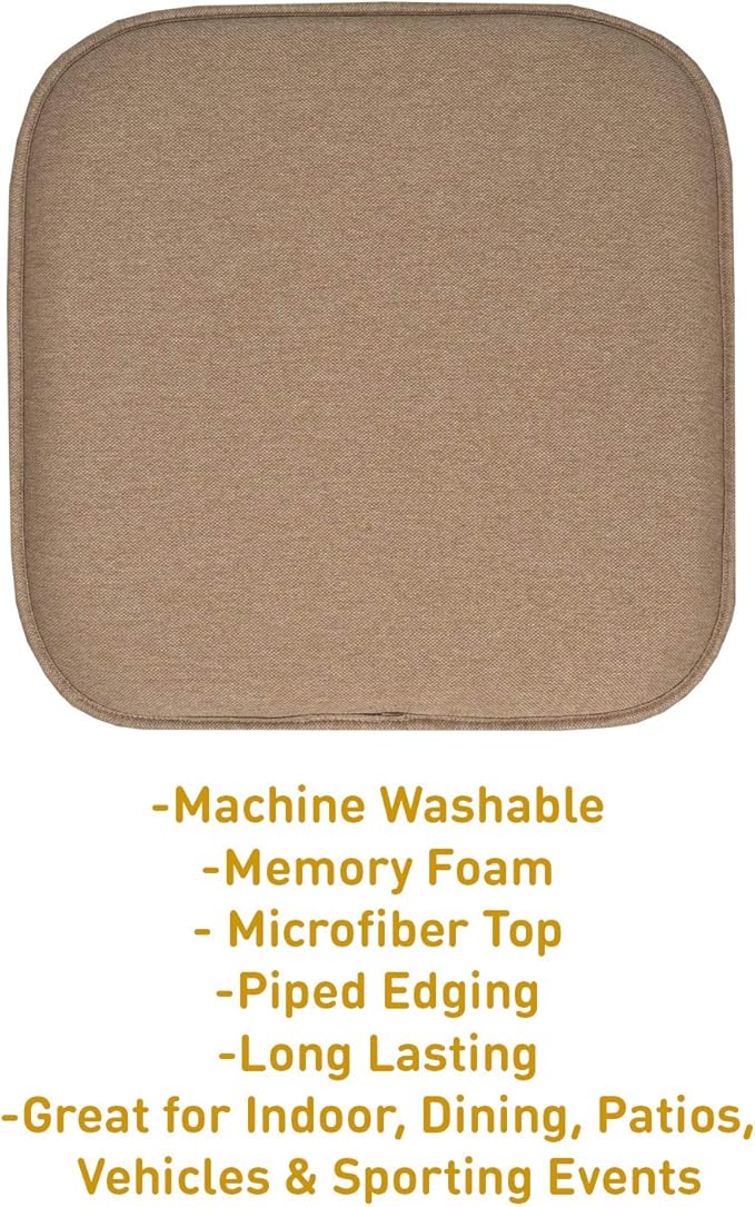 Sweet Home Collection Chair Cushion Memory Foam Pads Honeycomb Pattern Slip Non Skid Rubber Back Rounded Square 16" x 16" Seat Cover, 4 Pack, Charlotte Taupe