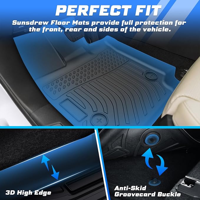 Sunsdrew Floor Mats for 2023-2026 Nissan Ariya Accessories, All Weather Floor Liners Front Rear 2 Rows Car Mats TPE Rubber Raised Edge