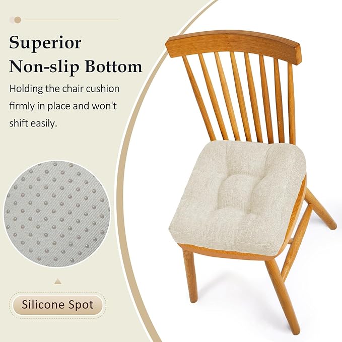 downluxe Chair Cushions for Dining Chairs 4 Pack, Tufted Indoor Chair Pads with Non-Slip Bottom, U-Shaped Kitchen Chair Cushions, 18"x18"x4", Beige