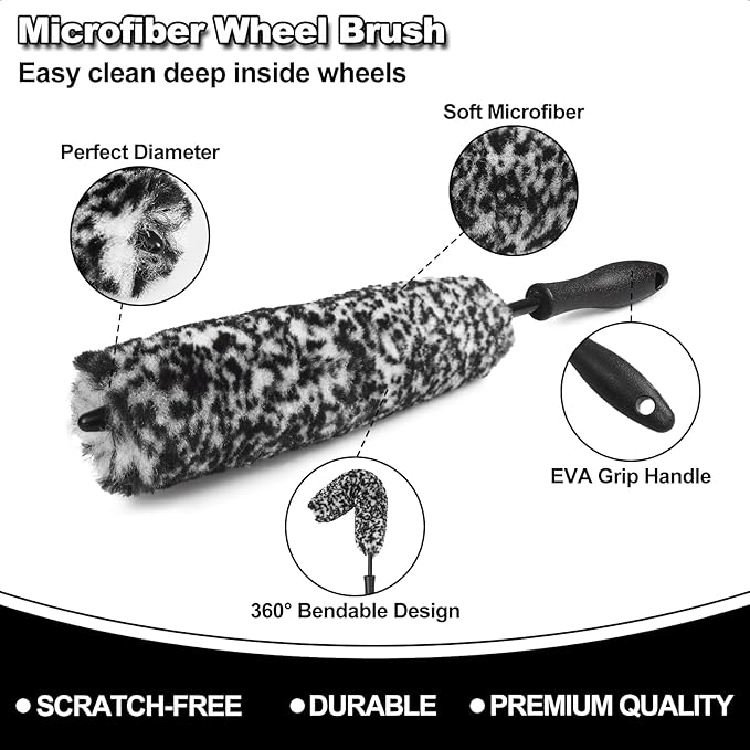 12Pcs Wheel Brush Kit for Cleaning Wheel and Tire, Wheel and Rim Brush, Car Detailing Brushes, Tire Brush, Bendable & Durable Car Wheel Rim Cleaner Brush Set,Car Detailing Cleaning Brush Supplies Kit