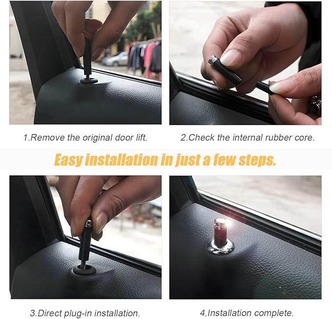 4PCS Carbon Fiber Auto Door Lock Pin Cover, Interior Vehicle Door Pull Pins, Universal for SUV, Truck, Van (Black)