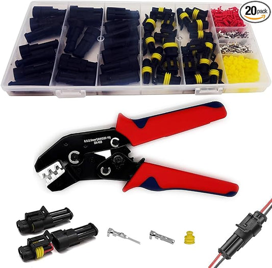 20 Kits 2 Pin Connector Automotive Electrical Connectors Quick Disconnect 2 Wire Waterproof Connector Terminal Plug Kit with Ratchet Crimping Tool