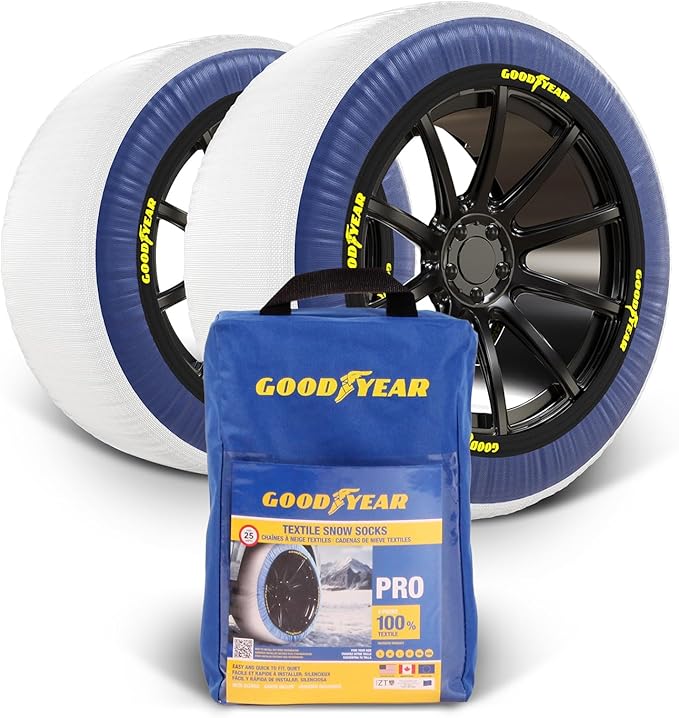 Goodyear Pro Snow Socks for Tires. Designed for All Tire Brands. Textile Chain Replacement for Optimal Traction in Snow & Ice. Easy Install. Emergency Winter Safety Solution, Multi-Season Use.