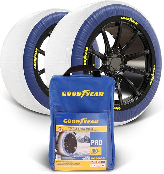 Goodyear Pro Snow Socks for Tires. Designed for All Tire Brands. Textile Chain Replacement for Optimal Traction in Snow & Ice. Easy Install. Emergency Winter Safety Solution, Multi-Season Use.