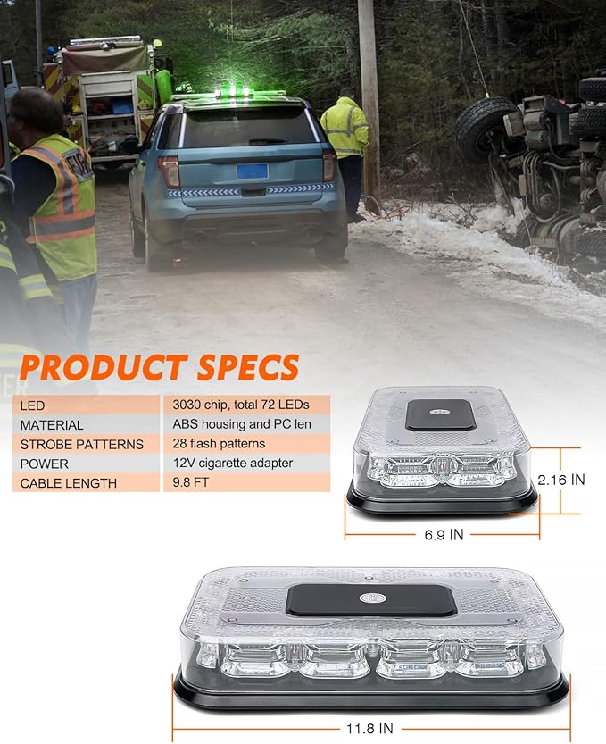 LUMENIX LED Roof Top Strobe Beacon Light Bar Rooftop Security Warning Emergency Flashing Plow Lights for Construction Vehicles Tow Commercial Trucks Postal Cars Snowplow - Green White