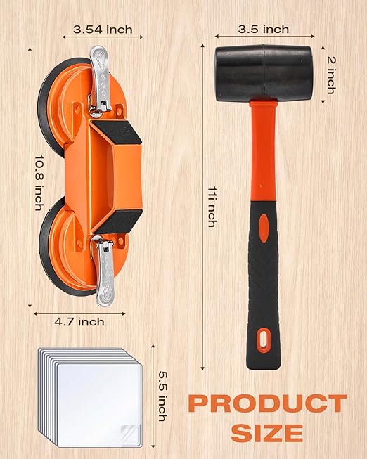 Saker Floor Gap Fixer Tool Kit with Mallet, 10PCS Washable Pads & Gloves, Suction Cup Tool for Laminate Floor Gap Repair, Vinyl Plank & Wood Floors (Dual Suction Cup+Rubber Mallet)