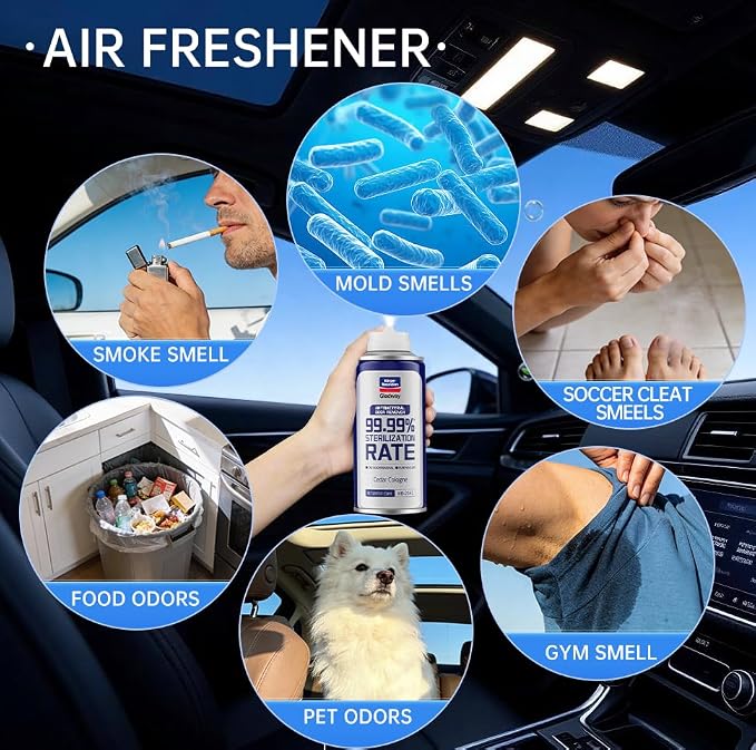 GLODWAY Car Air Freshener Spray, Cedar Cologne Scent, 6 OZ Odor Eliminator,4 Pack, for Cars, Trucks, RVs, Home