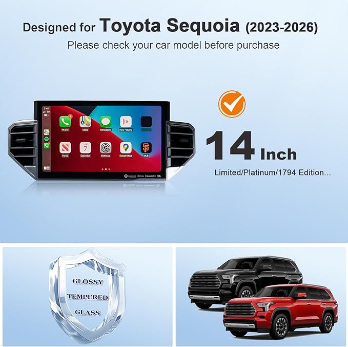for 2025 Toyota Sequoia Screen Protector for 2023-2026 Sequoia Limited/Platinum/TRD Pro/Capstone 14" Display for 2026 Toyota Sequoia Accessories Tempered Glass Protective Film (Sequoia 14-In HD)