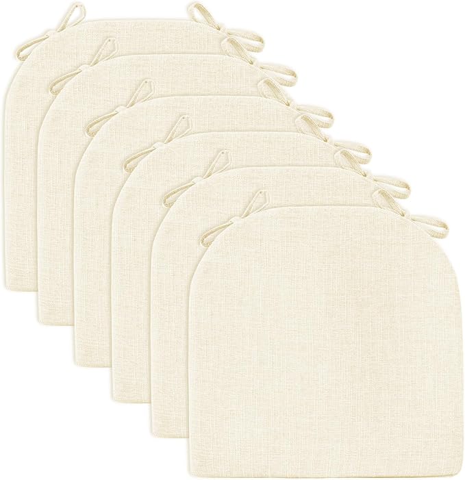 Wellsin Chair Cushions for Dining Chairs 6 Pack - Kitchen Chair Cushions with Ties and Non-Slip Backing - Dining Chair Pads 16"X16"X2", Beige