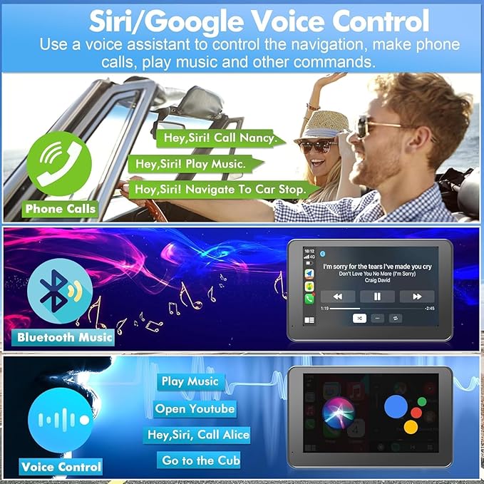 Hieha Car Play,Wireless Portable with Apple CarPlay and Android Auto Screen for Car,7" HD Touch Screen Car Stereo with Mirror Link,Backup Camera,Bluetooth5.2,GPS Navigation,AUX,FM for All Vehicles
