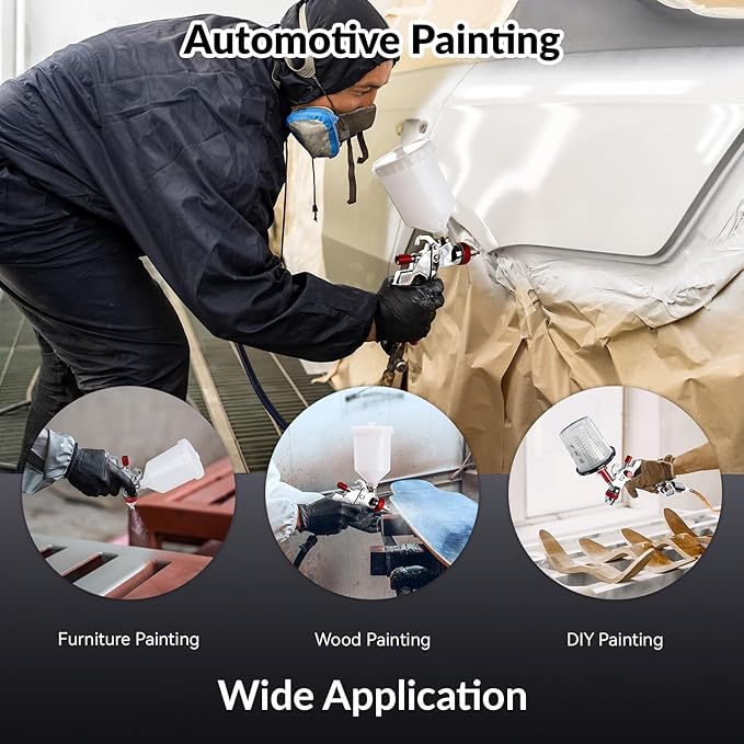 YUZES HVLP Spray Gun Premium Kit with 1.4/1.7/2.0mm Nozzles, Air Spray Gun for Painting Cars, Furniture, DIY, 10 Disposable Paint Gun Cups & 600ml Mixing Cup with Ratio, with Paint Sprayer Accessories