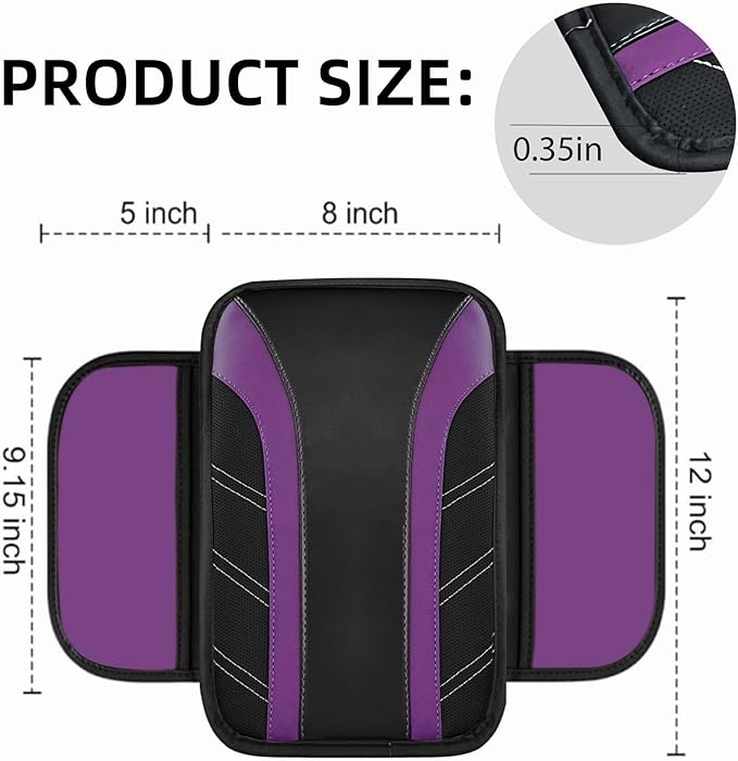 NBTEPEM 6 Pcs Purple Car Accessories Set, Sport Leather Steering Wheel Cover 14.5-15inch Universal, Leather Car Center Console Cover, Seat Belt Cushion, Cup Holder Coaster (Black-Purple)