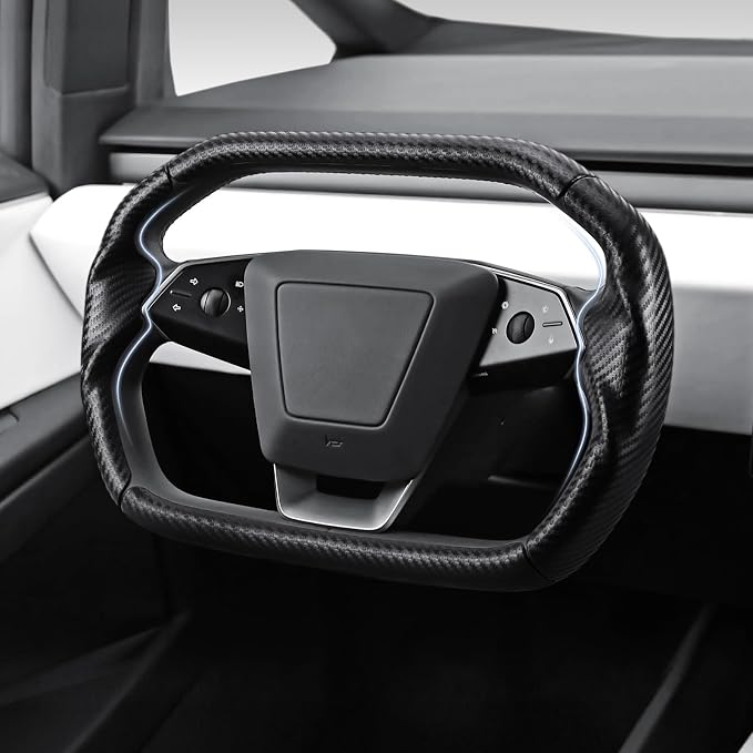 Steering Wheel Cover for Cybertruck Carbon Fiber Steering Wheel Cover Accessories for Tesla Cyber Truck 2023-Present Wheel Caps (Matte Black)
