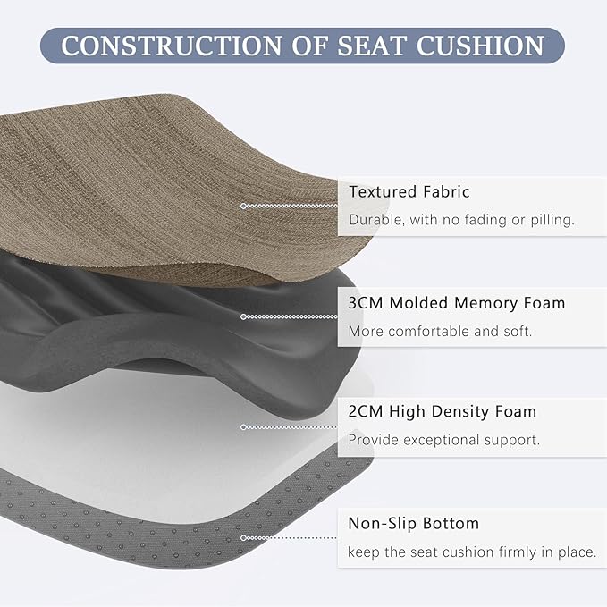 baibu Kitchen Chair Cushions Set of 2, Dual-Layer Patented Design Memory Foam Dining Chair Pads with Ties and Washable Cover, 2 Pack, 17" x 16" x 2", Light Brown