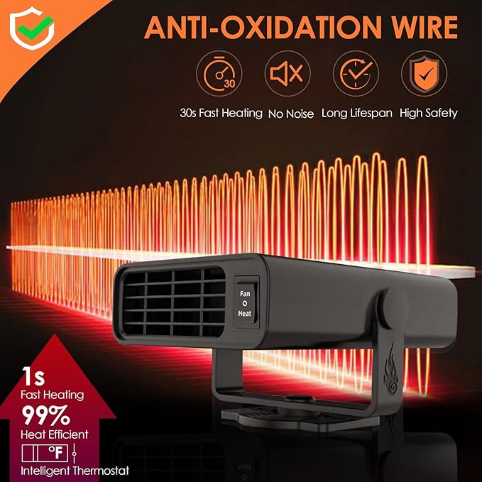 2026 Newest Portable Car Heaters, 12V 200W Vehicle Heating & Cooling Fan Rapid Windscreen Defogger & Window Defroster Car Heater That Plugs Into Cigarette Lighter with 360° Rotatable Function