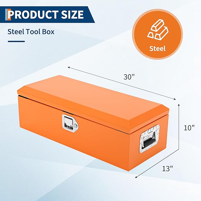 30 Inch Heavy Duty Steel Truck Bed Tool Box Truck Car Outdoor Trailer Pickup Toolbox, RV Storage Organizer w/Lock & Keys