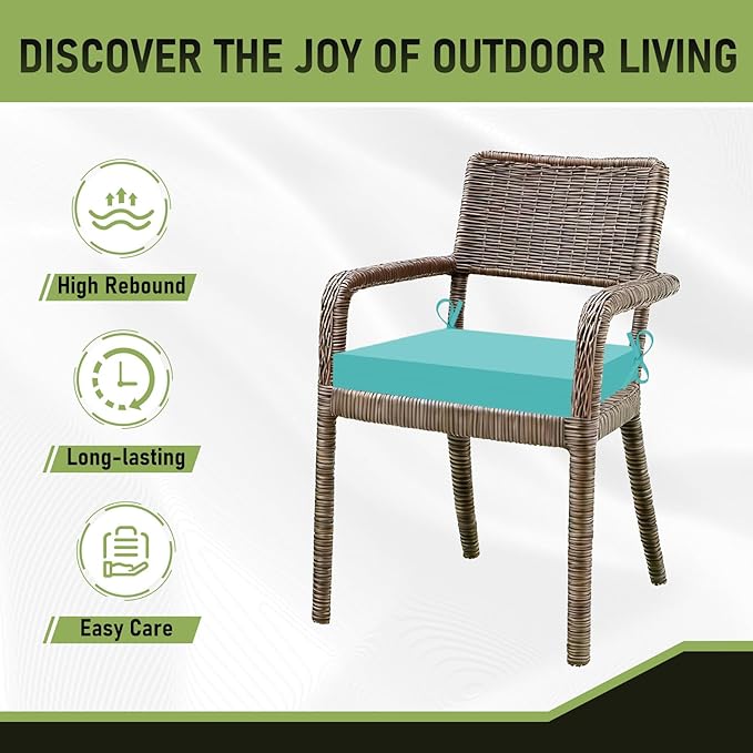 Basic Beyond Outdoor Chair Cushions Set of 6, Square Corner Outdoor Cushions for Patio Furniture, Water Resistant Patio Chair Cushions with 2 Ties, 18.5x16x3, Teal