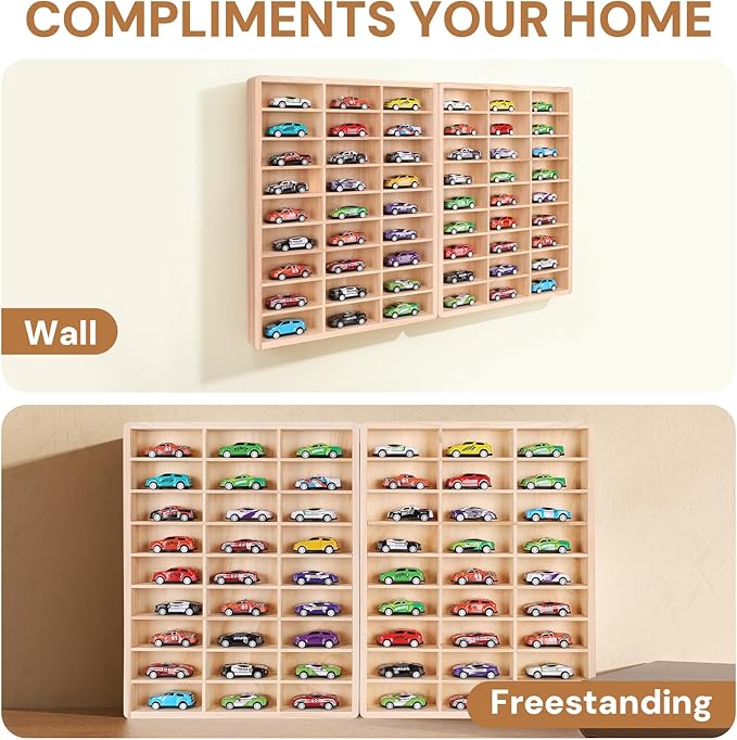 Hotwheels Wooden Display Case,54 Space,for Hotwheels Storage Display Shelf,for 1/64 Scale Toy Cars,Wall Mount ,Model car Display Organizer,Collapsible Toy Car Storage(Only case)