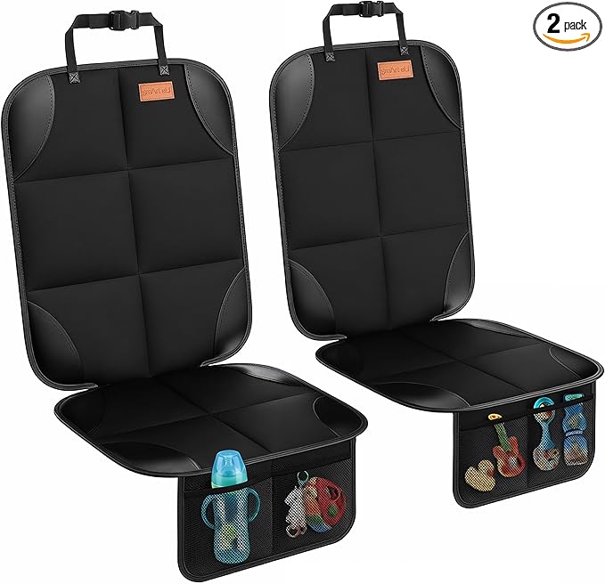 SMART ELF Car Seat Protector, 2Pack Seat Protector Protect Child Seats with Thickest Padding and Non-Slip Backing Mesh Pockets for Baby and Pet,Sedan SUV Truck (Black)