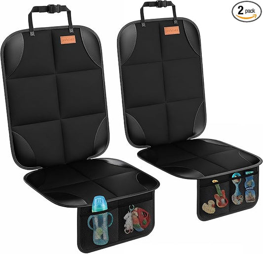 SMART ELF Car Seat Protector, 2Pack Seat Protector Protect Child Seats with Thickest Padding and Non-Slip Backing Mesh Pockets for Baby and Pet,Sedan SUV Truck (Black)