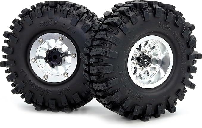 HOBBYSOUL -10.5mm Negative Offset 1.9 Beadlock Wheels and Tires, 120mm 1.9'' Mud Slingers T8 Tires and Wheels for RC 1/10 Mud Crawler SCX10 TRX4 Gen8 Upgrades