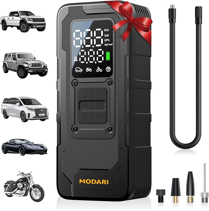 Tire Inflator Portable Air Compressor - 4X Faster 160 PSI Portable Air Pump for Cars - Cordless Tire Inflators with Gauge - Portable Tire Inflator for Car, Pickup, Bike and More (Black)