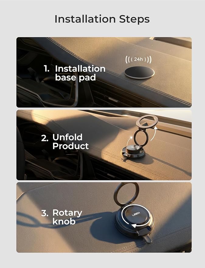 LISEN Suction Phone Mount for Vacuum, 360 Adjustable Vacuum Magnetic Phone Holder for Car [All Metal & Nano Gel Super Strong Suction] for Magsafe Car Mount for iPhone 17 Pro Max 16 15 14 13 12