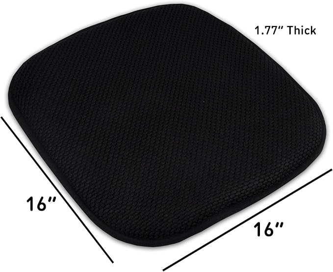 Sweet Home Collection Memory Foam Chair Cushion Honeycomb Pattern Solid Color Slip Non Skid Rubber Back Ultimate Comfort and Softness Rounded Square 16" x 16" Seat Cover, 12 Pack, Black
