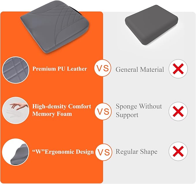 kingphenix Premium Car Seat Cushion, Memory Foam Driver Seat Cushion to Improve Driving View- Coccyx & Lower Back Pain Relief - Seat Cushion for Car, Truck, Office Chair (Leather Dark Gray)