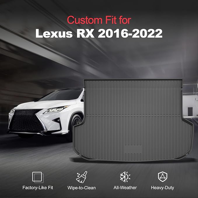 Original RX Cargo Liners for Lexus RX RX350/RX450h 2016-2022 (Not for RX350L & RX450hL) - Custom Fit TPE All Weather Rubber Trunk Liner Odorless Anti-Slip Cargo Mat