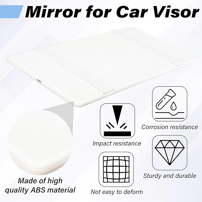 2 PCS Car Sun Visor Mirror, Cosmetic Makeup Mirrors with Straps, HD Car Interior Cosmetic Mirror, Car Accessories Universal Sun Visor Mirrors for Trucks, Cars, SUVs (White)
