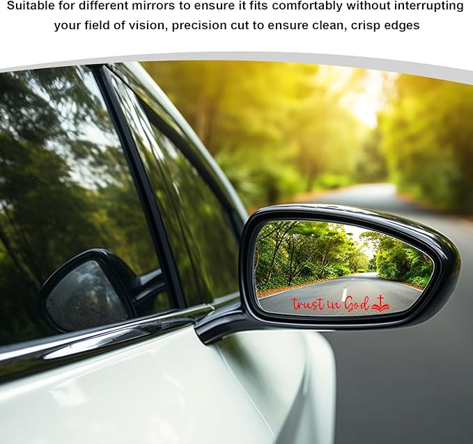 DXNQ 2 PCS Trust in God Rearview Mirror Decals, Automotive Vinyl Rear View Mirror Decorative Stickers, Waterproof Trust in God Stickers for Car Truck Laptop, Car Accessories (Red,Style 2)