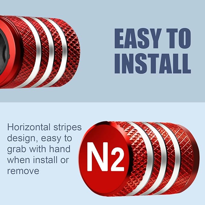 Tire Valve Stem Caps Cover - (5 Pack) Tire Air Cap N2 Nitrogen Metal with Plastic Liner Corrosion Resistant Leak-Proof for Car Truck Motorcycle Bike Red