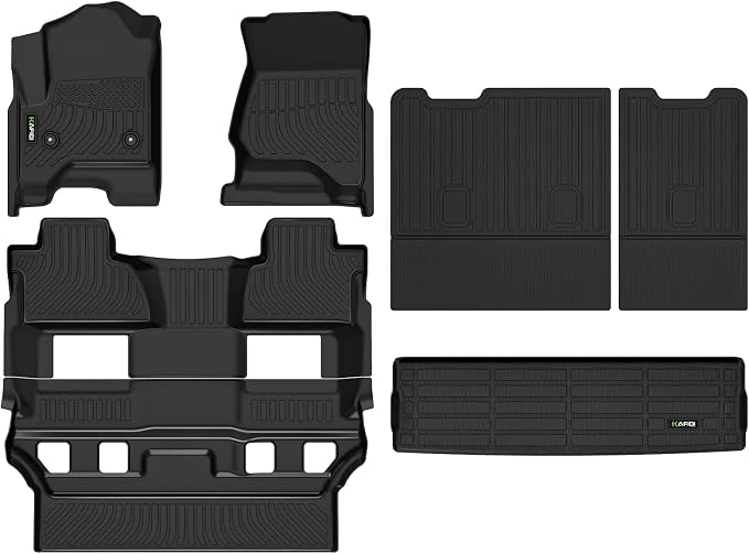 HAFIDI® Floor Mats & Cargo Liner & Backrest Mat for Chevy Tahoe & GMC Yukon 2015-2020 (Only for 7 Seats & Bucket Seat, Not for XL) All Weather TPE Anti-Slip Car Floor Liners Custom Accessories-Black