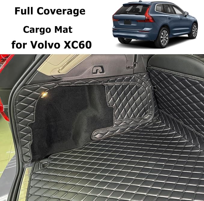 Cargo Mat Compatible with 2018-2026 Volvo XC60 Trunk Mat (and Rear Left and Right Side Panels) Cargo Liners for XC 60 All Weather Anti-Slip