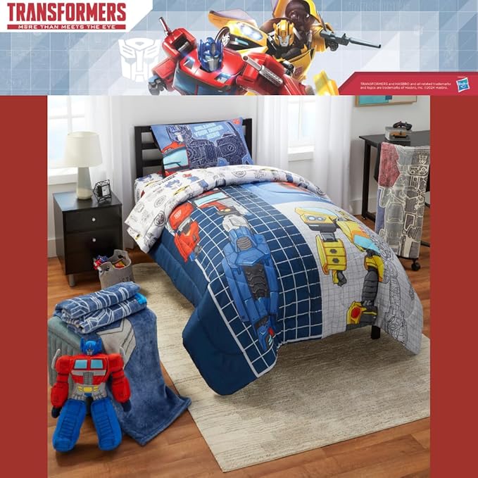 Transformers Optimus Prime Kids Bedding Super Soft Microfiber Comforter and Sheet Set, 5 Piece Full Size, (Officially Licensed Product) by Franco