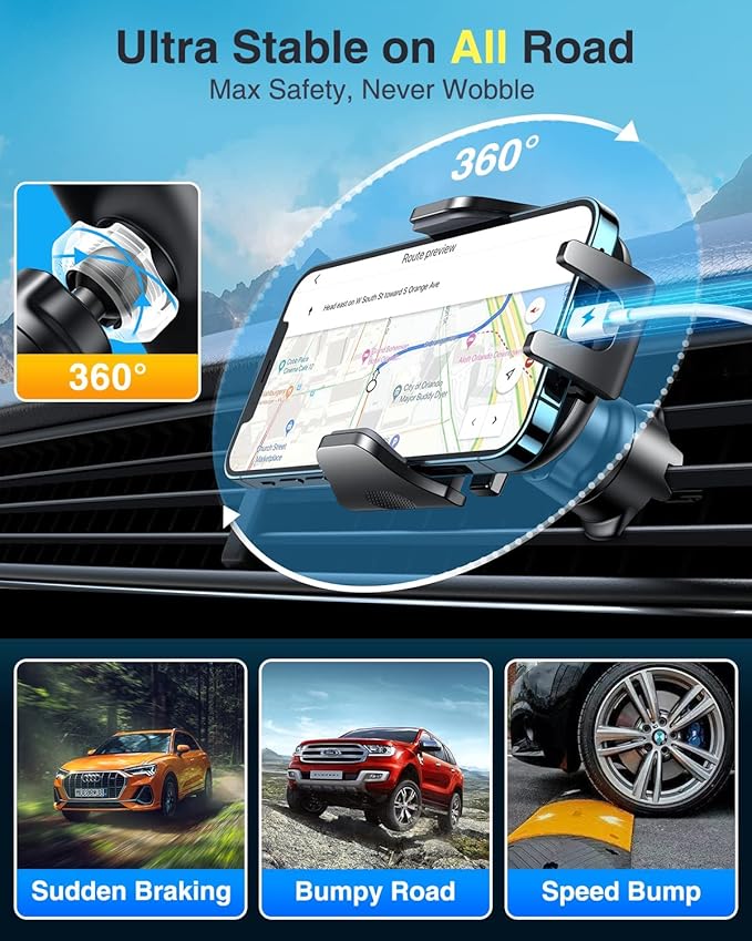 [True Military-Grade] Car Phone Holder VANMASS [Upgraded Strongest Suction&Clip] Cell Phone Mount for Dashboard Windshield Vent Wall,Truck Cradle Stand for iPhone 17 Pro Max 16 15 14 Android,Ink Black