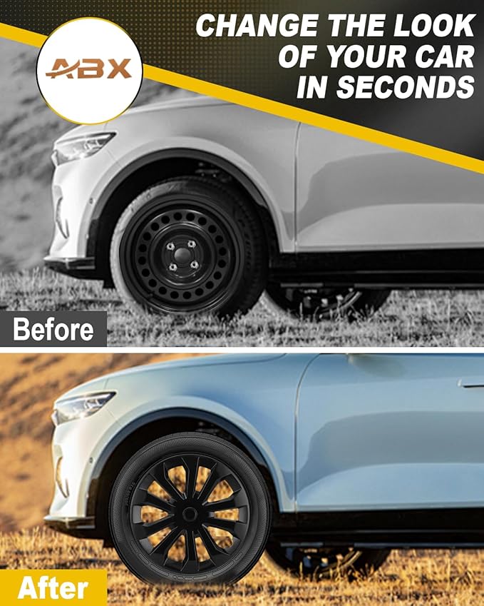 ABX Hubcap Wheel Covers Hub Caps 16 Inch Set of 4 Black Universal Wheel Rim Cover R16 Stylish Car Decor Wheel Covers for Toyota Camry Nissan Mazda (black-10, 16 inch)