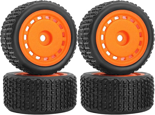 Pre-Mounted Pin Buggy Tires and Wheels Rims Hub Tires Set for 1/24 Losi Micro-B 1/28 Losi Micro-T Wltoys 244016 Upgrade Part (Orange Micro-T)