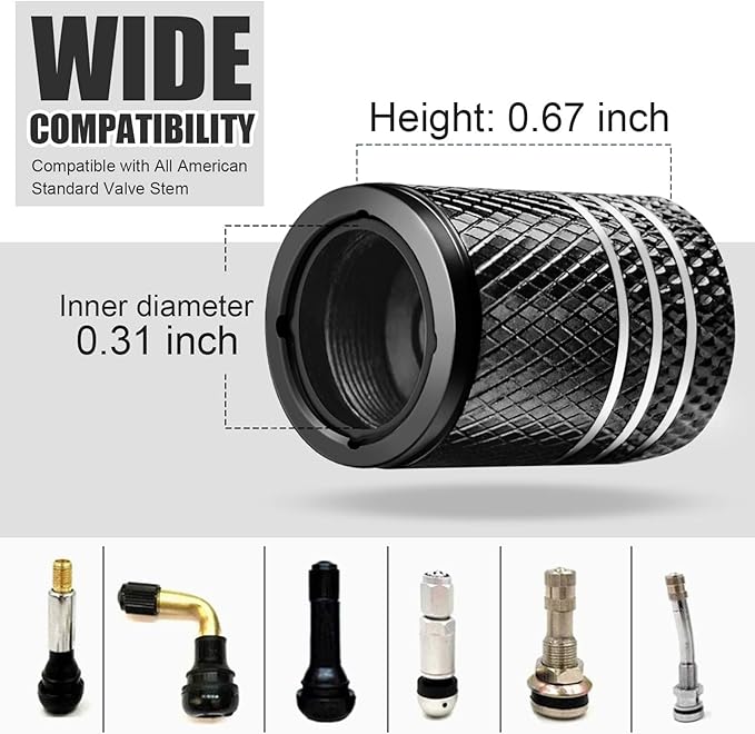 Tire Valve Stem Caps for Car Tire Cap 5 Pack Corrosion Resistant Leak-Proof Premium Alloy American Flag Universal for Car Bike Truck Motorcycle Black