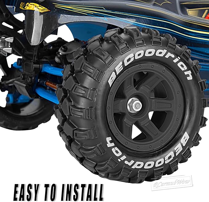 RC Wheels and Tires Off-Road Buggy Tires for 1/12 1/14 1/16 RC Off Road Monster Truck E-REVO Summit REDCAT HPI SAVAGEGT-2XS Volcano-16,1/12 1/14 1/16 Wheels Tires Set Pre-glued,Black