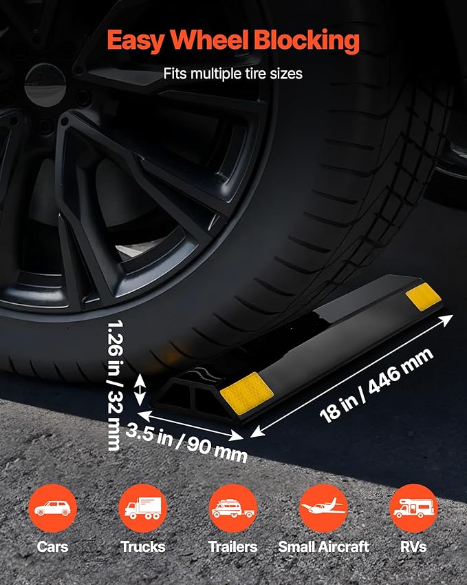 VEVOR Parking Stopper, 18 Inch 2 Pcs Heavy Duty Parking Aid for Garage, PP Curb Garage Floor Stopper with Reflective Strips, Vehicles Gadgets for Cars Vans Trucks Tire Wheel Guide Block Stops Bumpers