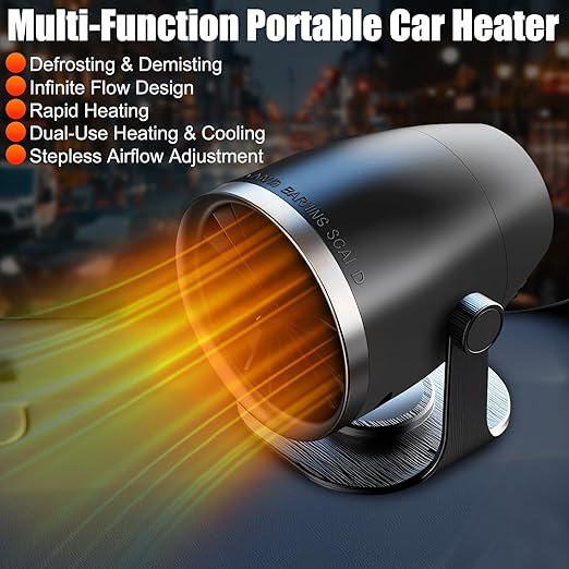 OBEST Portable Heater, 12V Car Heater with Heating & Cooling 2 in 1 Car Defroster, 360° Rotary Portable Heaters for Car, Unrestricted Current Car Warmer for Auto Truck SUV Vehicle