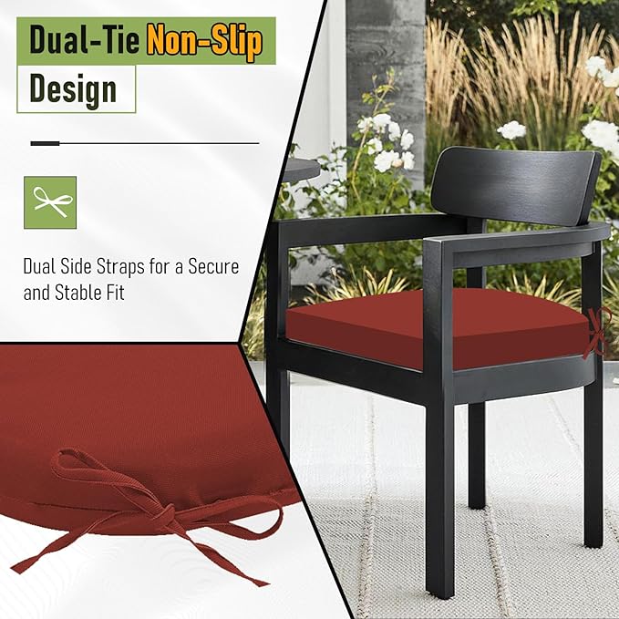Basic Beyond Outdoor Chair Cushions Set of 4, Outdoor Cushions for Patio Furniture, Water Resistant Patio Chair Cushions with 2 Ties, 17x16x2, Brick Red