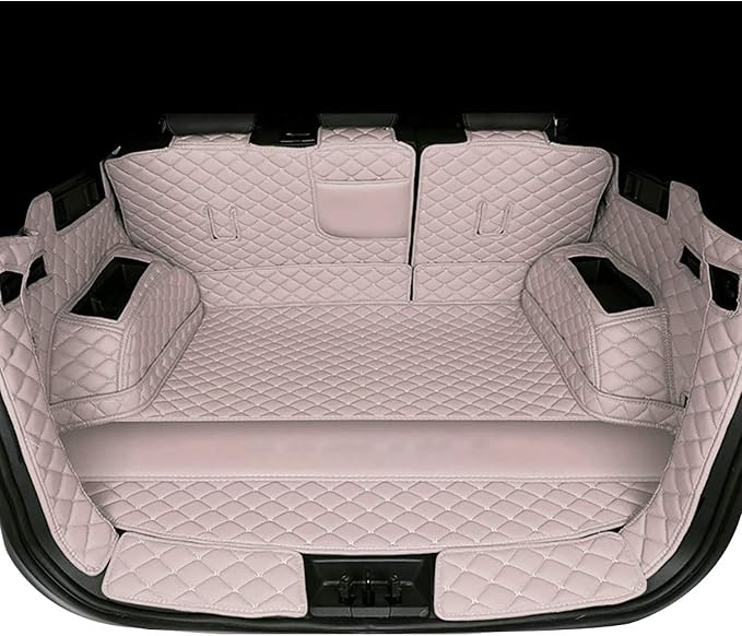 Car Cargo Mat Compatible with BMW X5 5 Seat 2014-2018 Backrest Mat+Trunk Mat+Hight Side Mat Full Coverage Trunk Liner Luxury Leather-Beige
