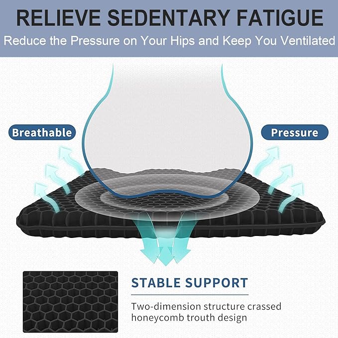 20" Gel Seat Cushion for Long Sitting(Jumbo&Thick) – Office Chair Cushion – Wheelchair Cushions for Pressure Sores – Non-Slip Desk Chair Car Seat Cushion Driving – Sciatica & Back Pain Relief