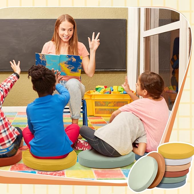 Juexica 8 Pcs Extra Thick Flexible Seating Floor Cushion Assorted Colored Floor Pillow Classroom Seat Cushion Soft Classroom Seating for Kid Learning(Boho Color,13.8 x 13.8 x 2 Inch,Round)