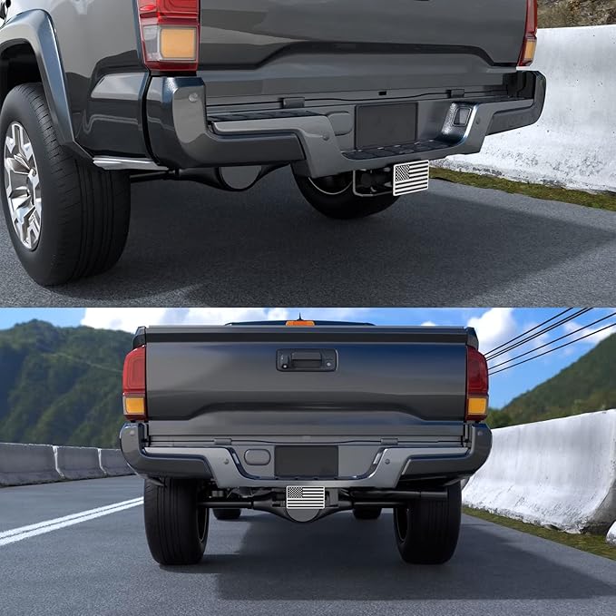Chrome Line American Flag Metal Trailer Hitch Cover for 2" inch Receivers, Tow Hitch Cover for Trucks Cars SUV (Chrome Line)